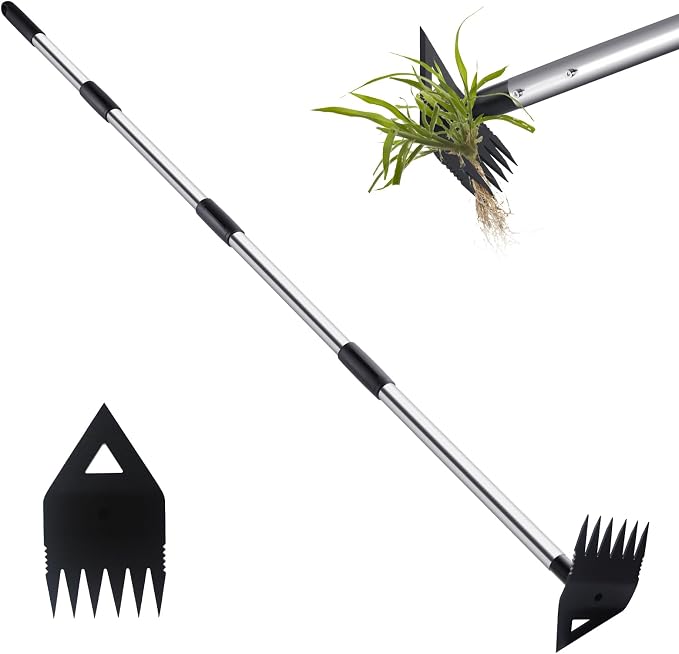 Weed Puller Tool with Long Handle, Hoe Garden Tool Weeding Rake Combo for Uprooting, Garden Hoe, Weed Remover Manual Hand Weeder for Yard Flower Bed(Black)