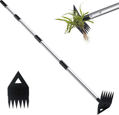 Weed Puller Tool with Long Handle, Hoe Garden Tool Weeding Rake Combo for Uprooting, Garden Hoe, Weed Remover Manual Hand Weeder for Yard Flower Bed(Black)