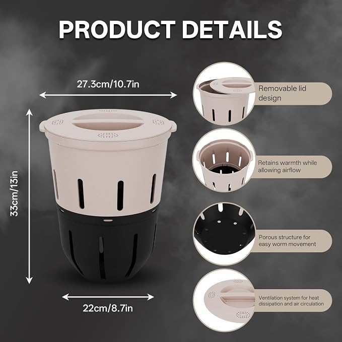Inground Worm Composter, Outdoor Underground Worm Farm 3.3 Gallons, Garden Worm Compost Bin from Kitchen Food Waste, Black+Gray (10.7x10.7x13Inch),2 Pack