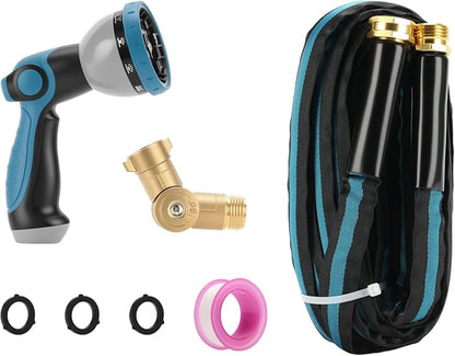 MEASUREMAN 25 FT Garden Hose Kit, Heavy Duty Lightweight Water Hose with 180° Swivel Grip & Multi-Pattern Spray Nozzle, 5/8-Inch Kink-Resistant Fabric Hose for Lawn & Patio