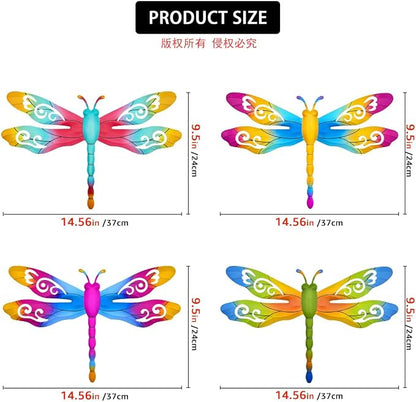 Large Dragonfly Outdoor Decor, 4 Pack 14 inch Metal Dragonfly Wall Art Hanging Sculpture Decorations for Outside, Fence Yard Patio Garden Exterior Door Decor