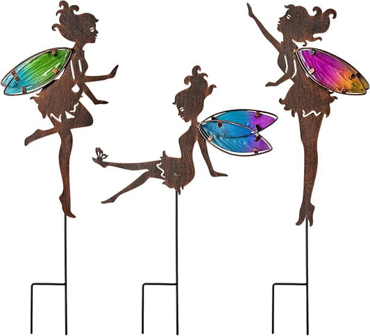 Charming Colorful Wing Fairy Metal Stakes, Outdoor Garden Patio Lawn Yard Decor