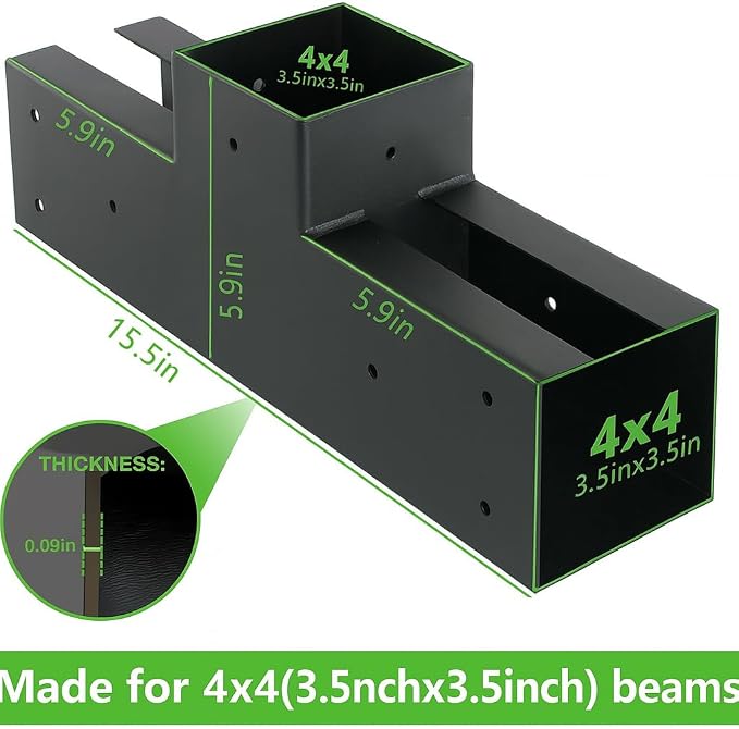 Woodwork Pergola Kit 2 Pcs- Post and Beam T Brackets - Modular Sizing Pergola Brackets Hardware fit for 4 x 4 Lumber, Heavy Duty