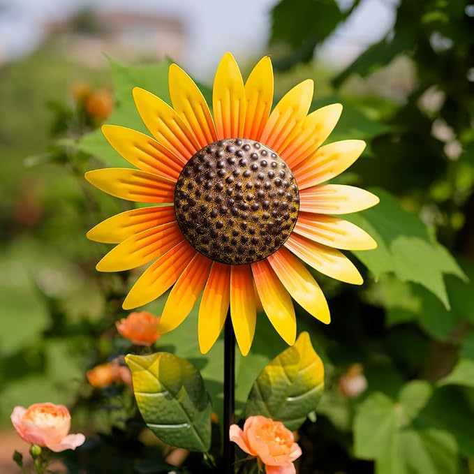 Viveta 2Pack Metal Sunflower Wind Spinner Outdoor,Pinwheels | Kinetic Decorative Wind Sculpture wtih Sturdy Stake, for Yard and Garden