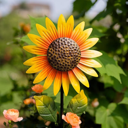 Viveta 2Pack Metal Sunflower Wind Spinner Outdoor,Pinwheels | Kinetic Decorative Wind Sculpture wtih Sturdy Stake, for Yard and Garden