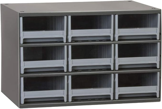 Akro-Mils Steel Garage Storage Cabinet, Small Parts Organizer Metal Cabinet for Hardware, Nails, Screws, Bolts, Nuts, and More, 17" W x 11" D x 11" H, 9-Drawer, Gray Cabinet/Gray Drawers (19909)