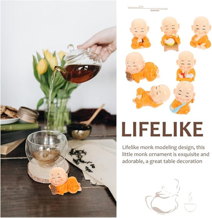 Unomor Mini Zen Monk Figurines Set of 7 1.37In Resin Little Buddha Statues Decorative Monk Statue for Home Desk Garden Compact Buddhist Sculpture Gift
