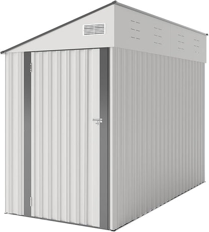 YOPTO 4×8 FT Outdoor Metal Storage Shed,Heavy-Duty Lean to Storage Shed with Lockable Single Side Hinge Door,Waterproof Metal Storage Tool House W/Sloping Roof,Air Vent&Protect Film,for Backyard,White
