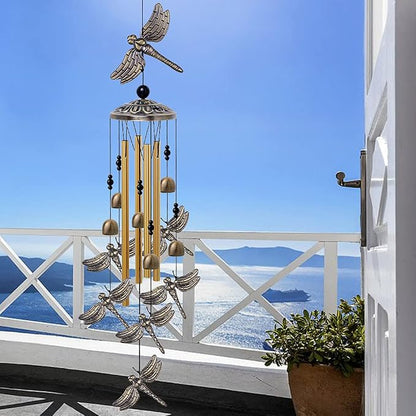 Garden Dragonfly Wind Chimes Outdoor Decor - With 4 Tubes 6 Bells 7 Dragonflies Mobile Romantic Wind Catcher, Dragonfly Windchimes for Home, Xmas Mom Gifts, Festival, Balcony, Garden Decoration