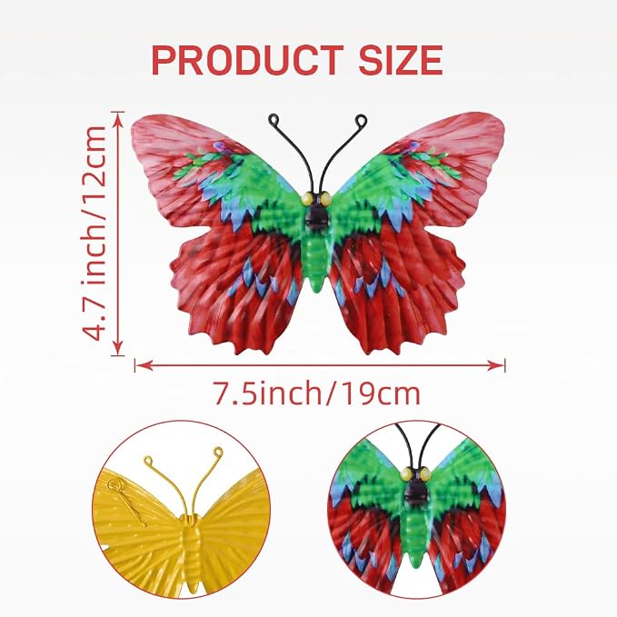 dreamskip 4 Pack Metal Butterfly Wall Decor Art, Colorful Butterflies Outdoor Wall Art, Hand Craft for Garden, Fence, Patio, Yard, Living Room, Bedroom