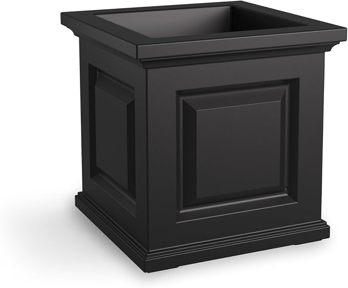 Mayne Nantucket 16-Inch Square Planter – Self-Watering, Weather-Resistant Planter for Flowers – Durable Outdoor Design for Patio, Porch, or Entryway, Black