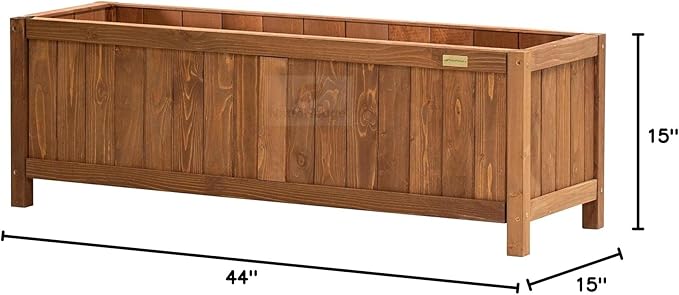 NatraHedge Hampton Classic Wooden Planter Box (44"" Lx15 Wx15 H) Brown | (Brown) Indoor and Outdoor Rectangular Garden Use for Patio Yard Greenhouse Vegatable Flowers and Herb | Weather Resistant