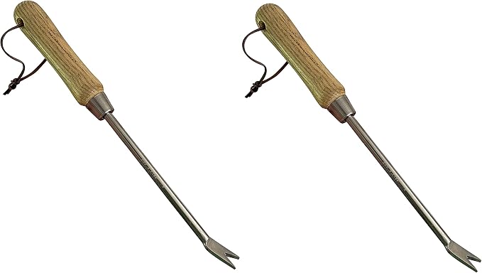 Garden Guru Eco Dandelion Weeder Tool w/Ergonomic Wood Handle - 100% Recycled Stainless Steel - Rust Resistant - FSC Certified Wood - Weed Puller for Planting Weeding Flower & Vegetable Care, 2 Pack