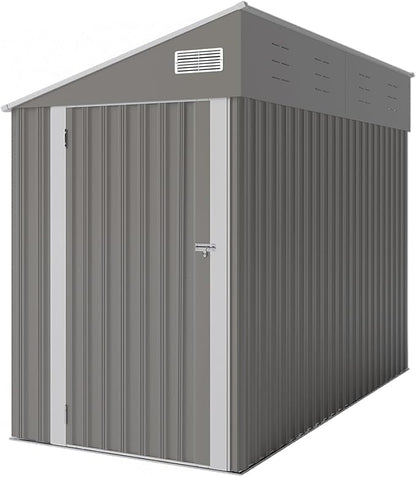 YOPTO 4x8 FT Lean to Shed, Outdoor Metal Storage Sheds with Lockable Door,Garden Tool Shed with Sloping Roof for Backayrd, Patio,Lawn,Gray