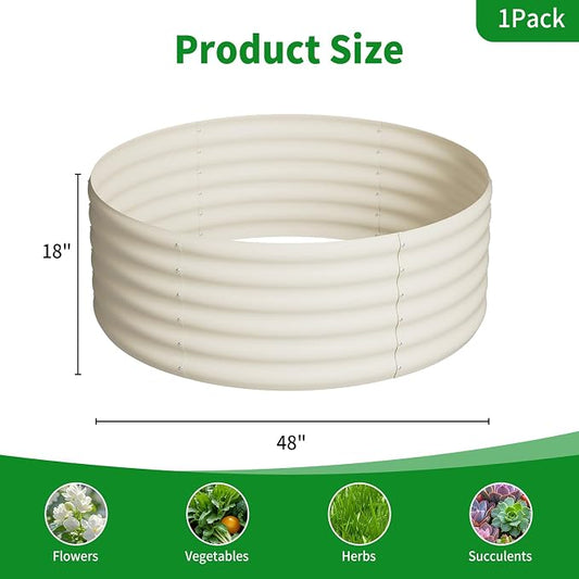 DDK Galvanized Raised Garden Bed, Round Outdoor Planter Bed, 4x4x1.5ft Metal Planter Box for Gardening and Planting,MW