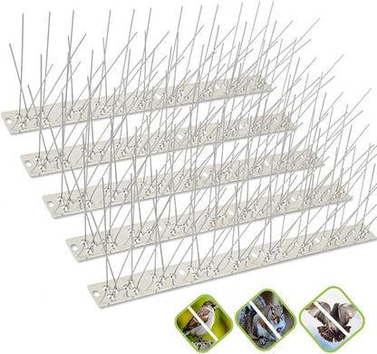 Bird Spikes Stainless Steel 65ft Coverage 60 Pack for Pigeons Small Birds Outdoor Use Bird Prevention Strips for Fence Crows Woodpeckers with 304 Stainless Steel Pins and Base Not Rusty