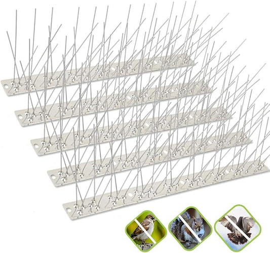 Bird Spikes Stainless Steel 65ft Coverage 60 Pack for Pigeons Small Birds Outdoor Use Bird Prevention Strips for Fence Crows Woodpeckers with 304 Stainless Steel Pins and Base Not Rusty