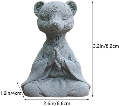 livelyfish Meditating Fox Buddha Statue Aquarium Zen Yoga Animal Figurines Sandstone Sculpture for Fish Tank Garden Tabletop Decor (S2)