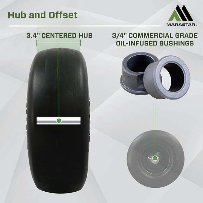MARASTAR 00232-2PK Universal Fit Flat-Free 11x4.00-5 Tire and Wheel Assembly, Zero Turn Lawn Mower Replacement Tires, Smooth Tread, Adapter Kit included, 2 pack