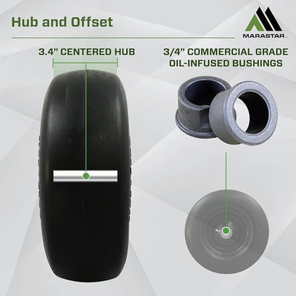 MARASTAR 00232-2PK Universal Fit Flat-Free 11x4.00-5 Tire and Wheel Assembly, Zero Turn Lawn Mower Replacement Tires, Smooth Tread, Adapter Kit included, 2 pack