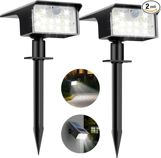 nipify 2 Pack 62 LED Solar Spot Lights Outdoor Motion Sensor with 3 Modes | 2-in-1, Auto ON/OFF, Solar Powered, Waterproof Landscape Spotlights for Outside Yard Wall Garden, Cool White