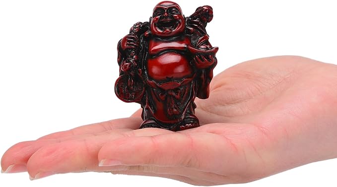 6Pcs 2in Red Resin Laughing Buddha Figurines, Tabletop Lucky Decor | Maitreya Buddha Statue, Flower Pot Statue, Home Office Desk Decor, Fengshui Collection Gift Ornaments