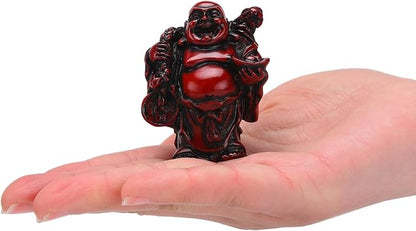 6Pcs 2in Red Resin Laughing Buddha Figurines, Tabletop Lucky Decor | Maitreya Buddha Statue, Flower Pot Statue, Home Office Desk Decor, Fengshui Collection Gift Ornaments