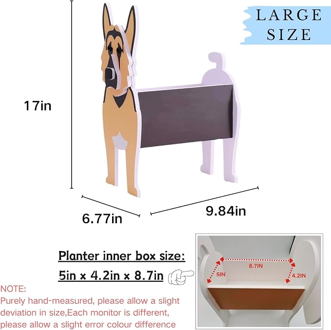 German Shepherd Dog Planter Pots, 9.84 x 6.77 x 17 Inches | Large Dog Flower Pot, Cute Animal Shaped Plant Pot, Gifts for Women & Pet Lovers, Indoor Outdoor Garden Home Office Decor