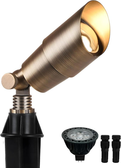 PARTPHONER Solid Brass Low Voltage Landscape Lighting, Wired 12V LED Landscape Spotlights with Aluminum Housing MR16 Bulb, Heavy Duty Outdoor Waterproof Up Lights for Garden, Yard, Trees, 1Pack