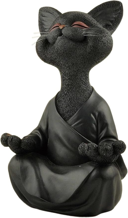 JFSM INC. 12" Whimsical Happy Cat Garden Buddha Statue - Indoor Outdoor Resin Cat Statue - Meditating Animal Sculpture, Mindful Yoga Decor for Patio Yard Lawn Porch