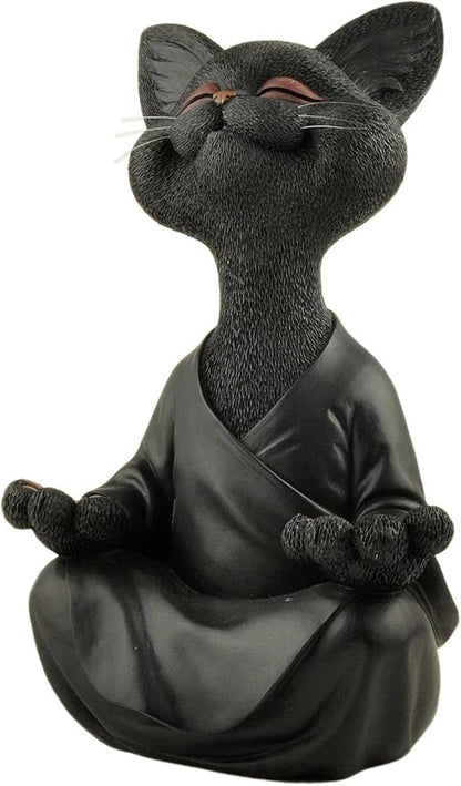 JFSM INC. 12" Whimsical Happy Cat Garden Buddha Statue - Indoor Outdoor Resin Cat Statue - Meditating Animal Sculpture, Mindful Yoga Decor for Patio Yard Lawn Porch