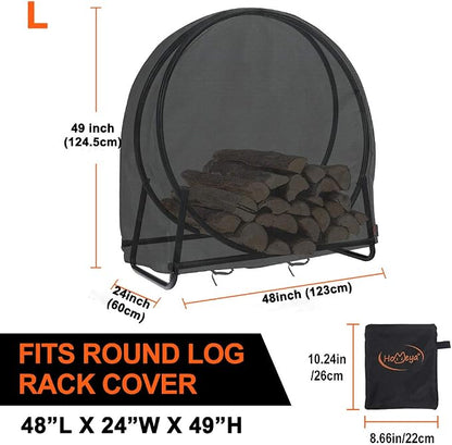 Firewood Log Rack Cover, Outdoor Waterproof Log Hoop Cover, Windproof Dry Wood Pile Holder Storage Tarp Heavy Duty UV Resistant Sun Snow Rain Durable PVC Backing Protector fit 4 Seasons Black