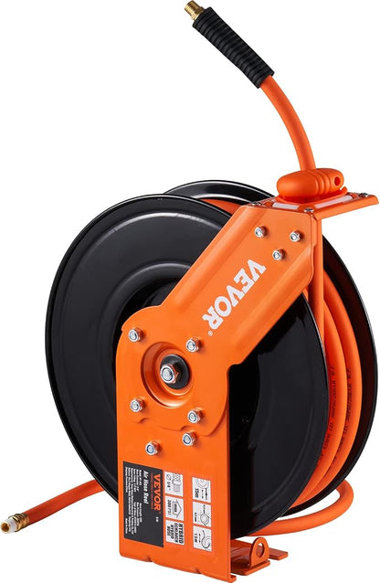 VEVOR Retractable Air Hose Reel 3/8 IN x 50 FT Hybrid Air Hose Max 300PSI | 5ft Lead in, Ceiling/Wall Mount, Single Arm, Heavy Duty Steel Air Compressor Hose Reel
