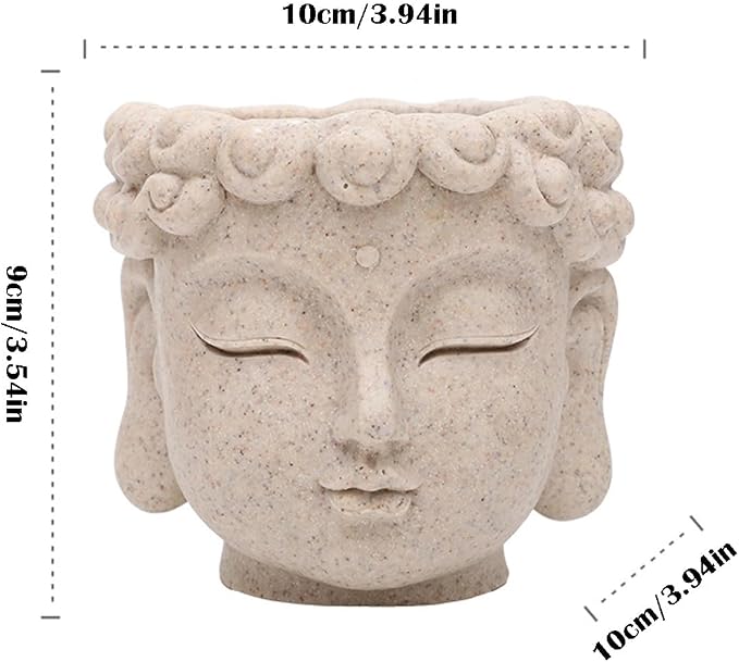 Buddha Head Planter, Unique Face Plant Pot with Drainage Hole, Small Resin Flower Succulents Pot for Indoor Outdoor Plants, Home Garden Decor (01#)