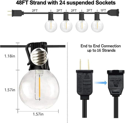 SUNTHIN Outdoor String Lights, 48FT Patio Lights with 25 G40 Shatterproof LED Bulbs(1 Spare), Waterproof Hanging Lights String for Outside Backyard, Porch, Deck, Party, Garden