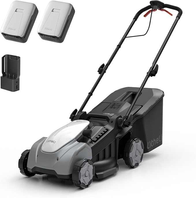 Litheli Electric Lawn Mower Cordless,Grass Cutter Machine for 3200 Sq. Ft, Lawnmower with Brushless Motor, 16.5 in Cutting Width, Cutting Height 1-2.5 in, 2 x 5.0 Ah Batteries & Charger