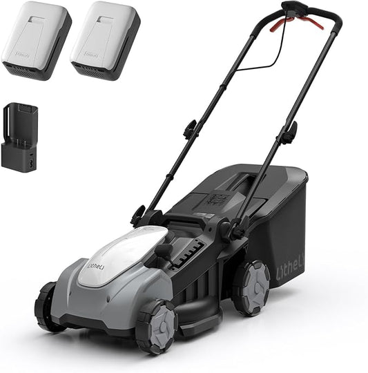 Litheli 40V Cordless Lawn Mower 16″, Brushless Motor, 6 Cutting Heights (25-75mm), 50L Bagging & Mulching, Includes 2×5.0Ah Batteries & Charger