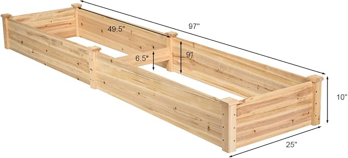 S AFSTAR Wooden Raised Garden Bed, Divisible Planter Box Kit, Outdoor Elevated Flower Planting Raised Bed, Above Ground Planters or Vegetables Grass Lawn Yard Backyard Patio (97" L x 25" W x 10" H)