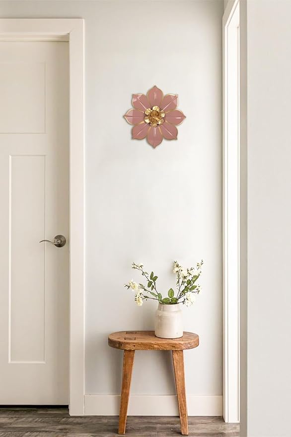 10" Metal Flowers Wall Decor, Pink & Gold 3D Floral Metal Wall Art Decor for Inoor & Outdoor Use, Vintage & Modern Walls Arts for Bathroom, Living Room, Bedroom, Office, Garden, Patio, Porch, 1 Piece