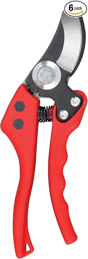 Corona BP 4180 Non-stick Steel Angled Bypass Hand Pruner - 5/8 inch Cut Capacity Stem and Branch Garden Shears, Red (Pack of 6)
