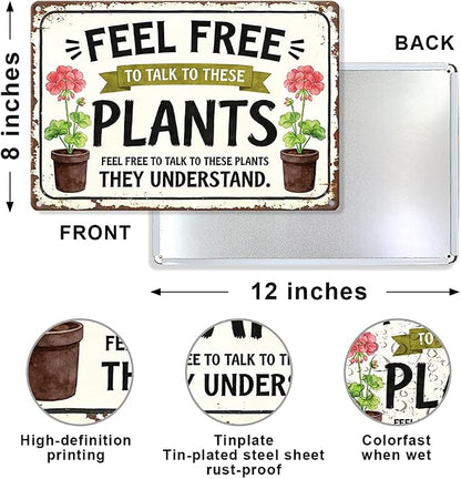 Vintage Garden Metal Tin Sign Feel Free To Talk To These Plants Wall Art for Spring Outdoor Garden Greenhouse Yard Wall Decor
