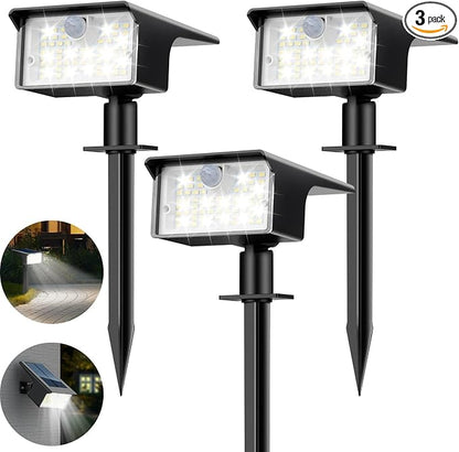 nipify 3 Pack 62 LED Solar Spot Lights Outdoor Motion Sensor with 3 Modes | 2-in-1, Auto ON/OFF, Solar Powered, Waterproof Landscape Spotlights for Outside Yard Wall Garden, Cool White