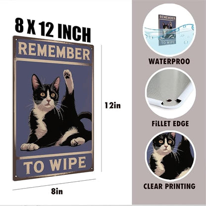 mmiishe Cat Bathroom Decor Black Cat Lover Gifts for Women Men Funny Vintage Metal Signs for Restroom Toilet Powder Room Wall Art Plaques 8x12 Inches Bathroom Accessories Birthday Anniversary