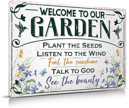 Welcome To Our Garden Metal Sign 12"x8" Outside Garden Welcome Sign Gardening Gifts and Decorations for Women Gardeners Plant Lovers