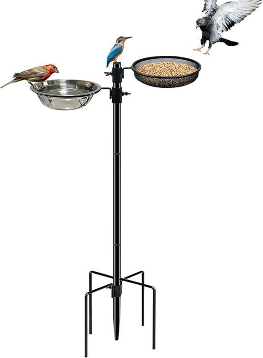 CQAIRIOU Standing Bird Feeder Tray,Open Platform Bird Feeding Mesh Seed Tray with Adjustable Heavy Duty Stand Birds Feeder Pole for Outside Wild Birds in Garden Backyard