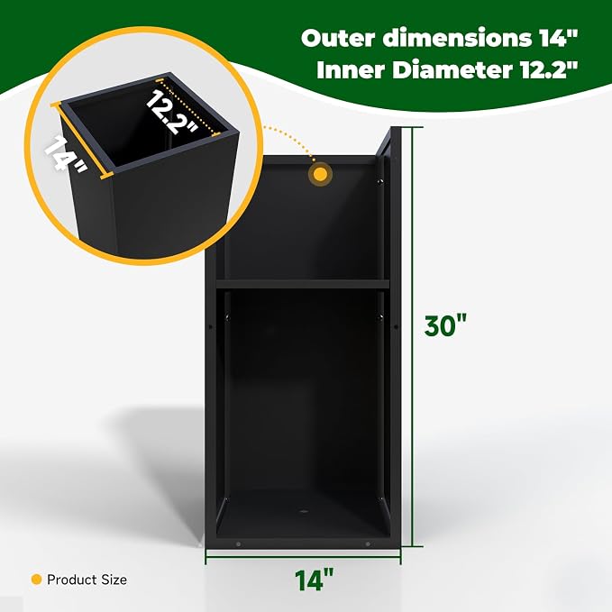 Metal Planter Box for Outdoor Planter Tall Metal Outdoor Planters Box 14"x14"x30" Steel Spliced Planter with Removable Insert Sherf for Outside,Indoor,Garden (Black, 14 * 14 * 30)
