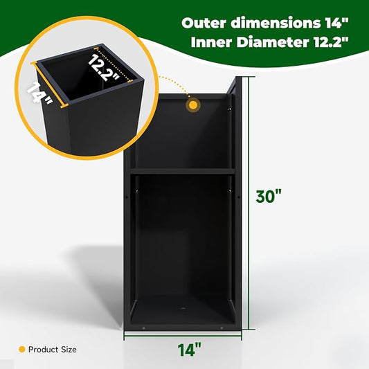 Metal Planter Box for Outdoor Planter Tall Metal Outdoor Planters Box 14"x14"x30" Steel Spliced Planter with Removable Insert Sherf for Outside,Indoor,Garden (Black, 14 * 14 * 30)