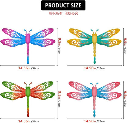 Outdoor Metal Dragonfly Wall Decor, 4 Pack 14inch Metal Dragonfly Wall Hanging Sculpture Decor for Yard Patio Fence Garden Outside Exterior Decorations