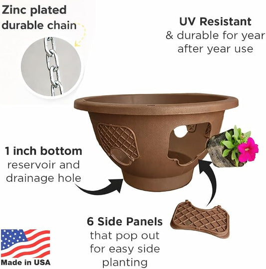 Ultimate Hanging Baskets - Strawberry, Tomato, Flower, and Herb Outdoor Planters - Use Garden Pots for Growing Plants Outside On A Deck, Fence, or Balcony (Mocha 2pk)