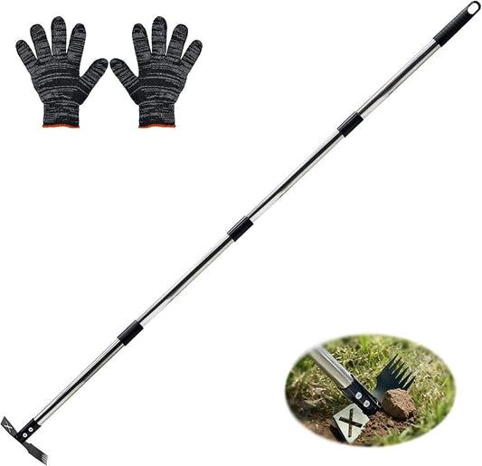Weed Puller Tool with Long Handle, Heavy Duty 2 in 1 Manual Weed Rake and Garden Hoe, 58 Inch Multi Functional Weed Remover Weeding Tool, Gardening Weeder Tools for Yard, Lawn, Patio, Garden